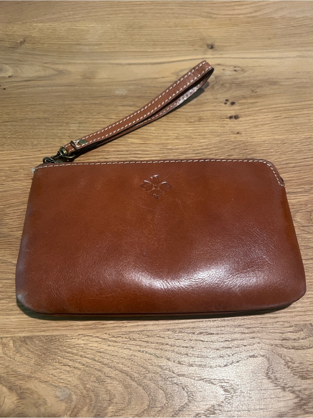 Patricia Nash Cognac Brown Leather Large Wristlet Clutch